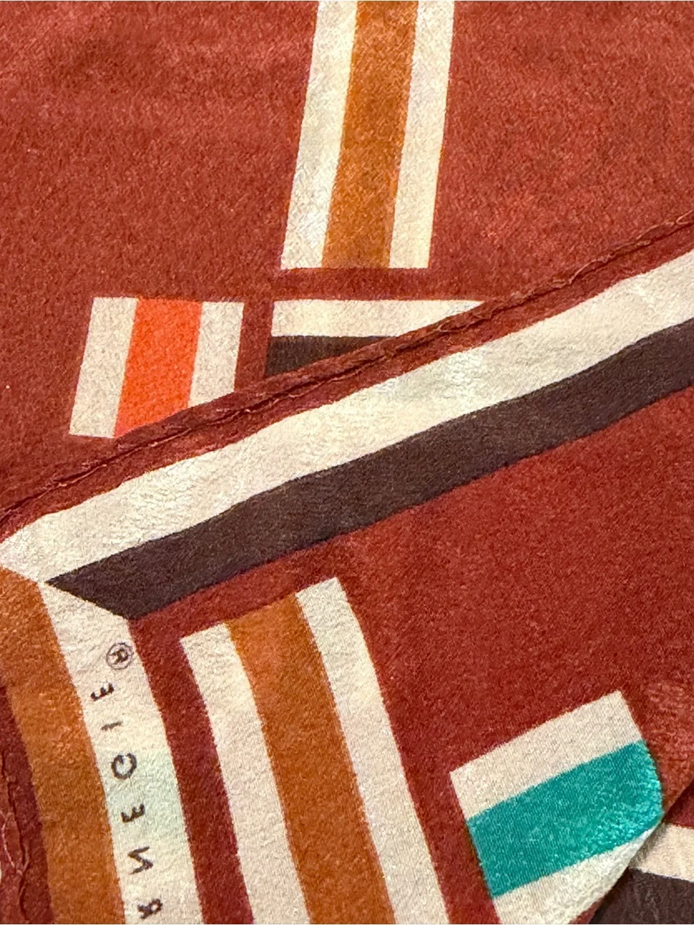 Vintage Hattie Carnegie Silk Scarf Mod Geometric Rust Orange MCM Fall color